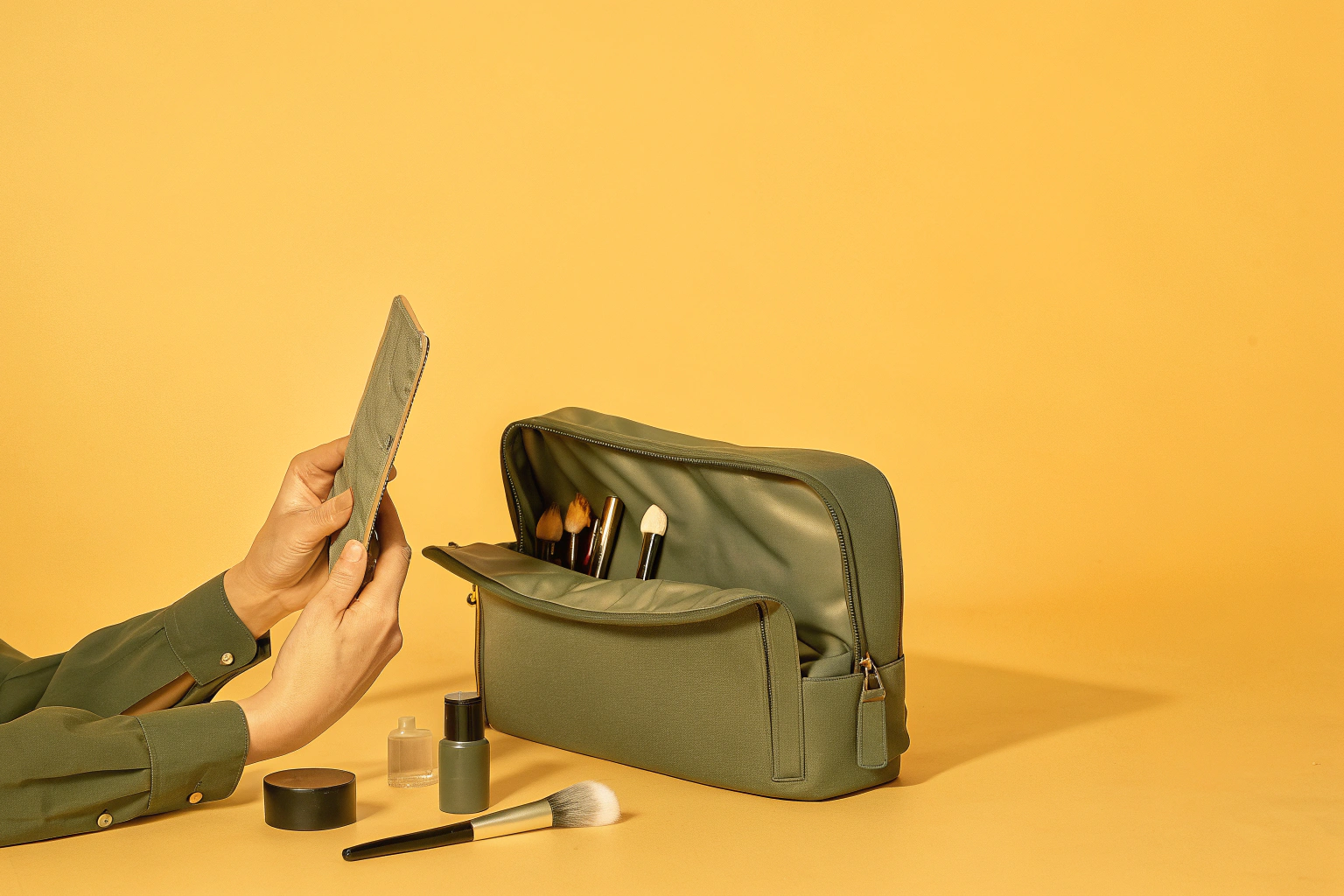 Avoiding Common Pitfalls in Makeup Bag Design A designer using a checklist to review the final details of a makeup bag design before production