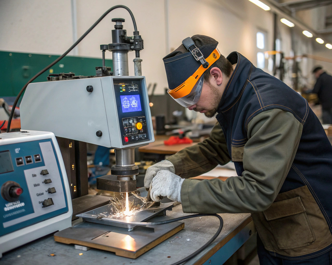 Clear Bag Assembly and Finishing A skilled worker operating a high-frequency welding machine to seal TPU seams.