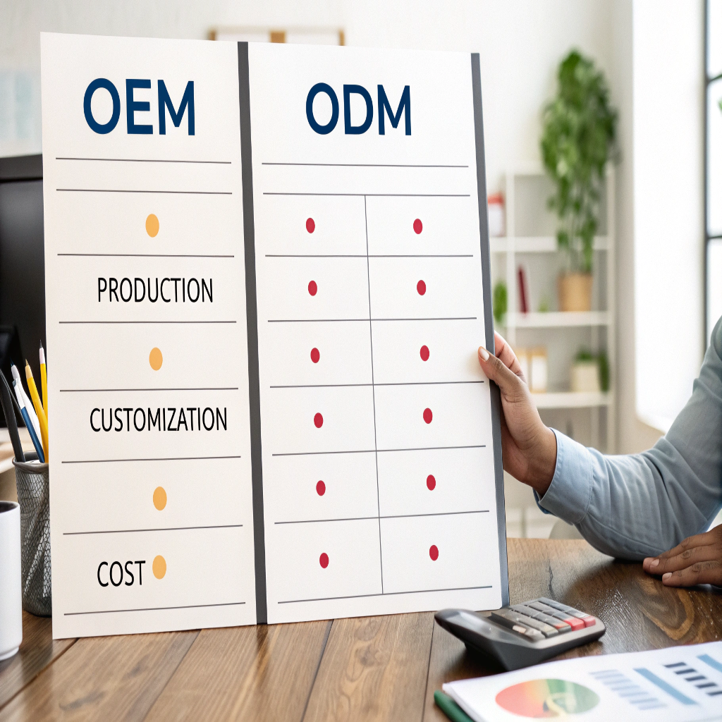 OEM vs. ODM Comparison Table An infographic table comparing OEM and ODM side-by-side.